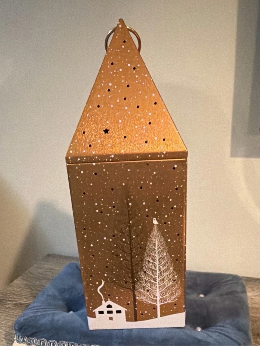 Marks & Spencer Punched Tin Christmas House Copper Lights Up! 10.5x3.75 EUC